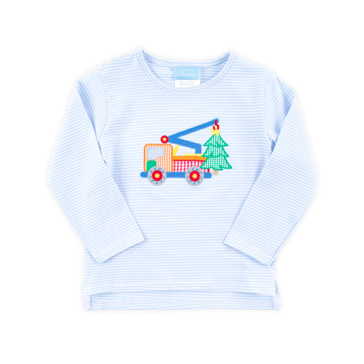 Christmas Crane Light Blue Stripe Long Sleeve Shirt