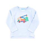 Christmas Crane Light Blue Stripe Long Sleeve Shirt