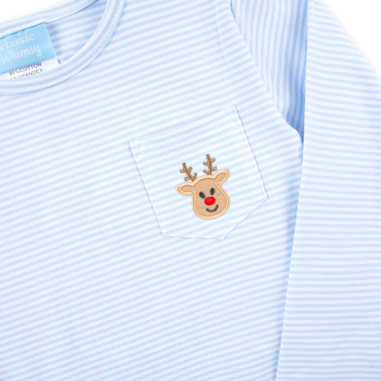 Reindeer Light Blue Stripe Long Sleeve Pocket Shirt