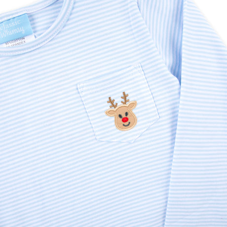 Reindeer Light Blue Stripe Long Sleeve Pocket Shirt