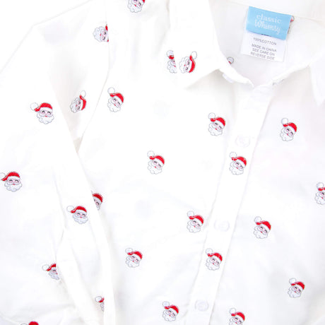 Happy Santa Schiffli White Button Down Shirt
