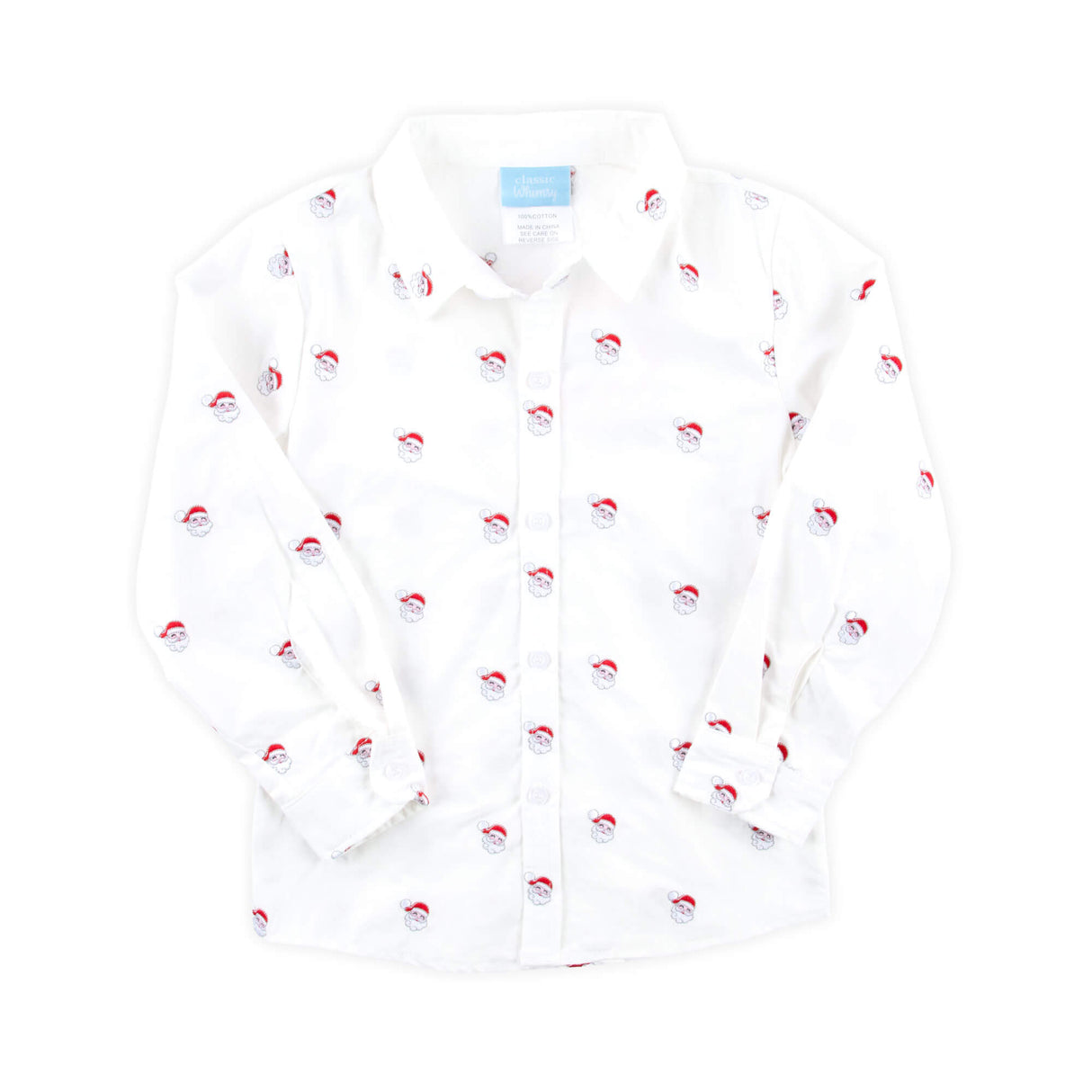 Happy Santa Schiffli White Button Down Shirt