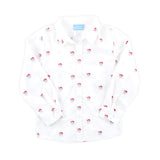 Happy Santa Schiffli White Button Down Shirt