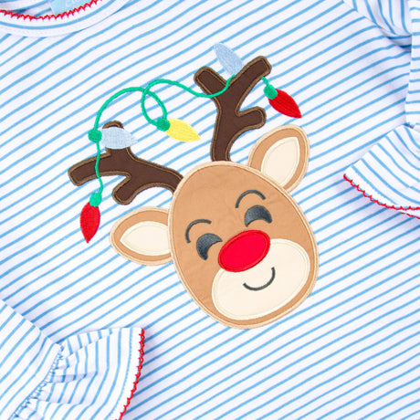 Reindeer Lights Blue Stripe Milly Dress