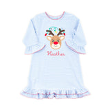 Reindeer Lights Blue Stripe Milly Dress