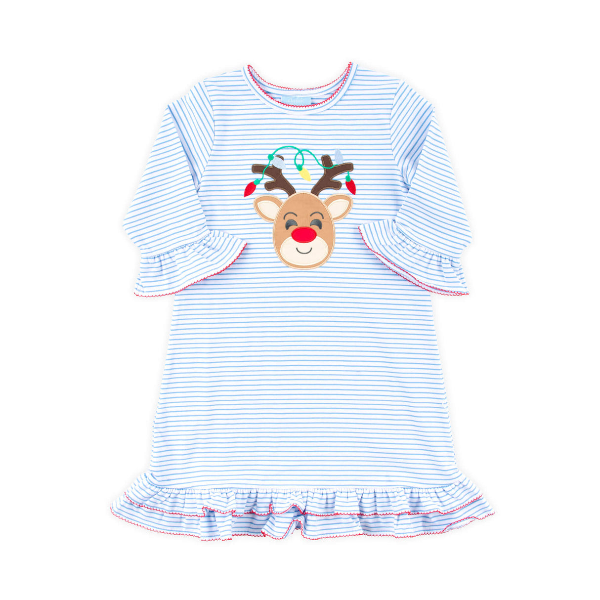 Reindeer Lights Blue Stripe Milly Dress