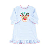 Reindeer Lights Blue Stripe Milly Dress