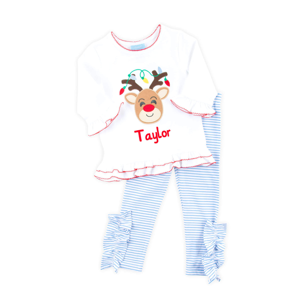 Reindeer Lights Blue Stripe Milly Legging Set