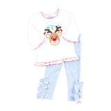 Reindeer Lights Blue Stripe Milly Legging Set