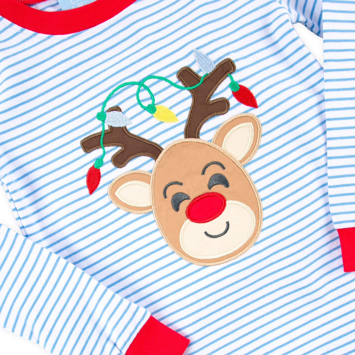 Reindeer Lights Light Blue Stripe Pajamas