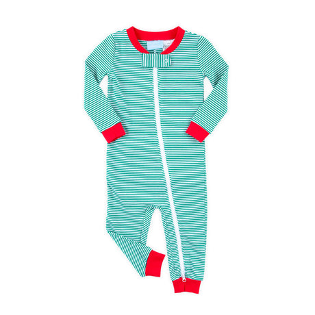 Christmas Cheer Green Stripe Zip Sleeper