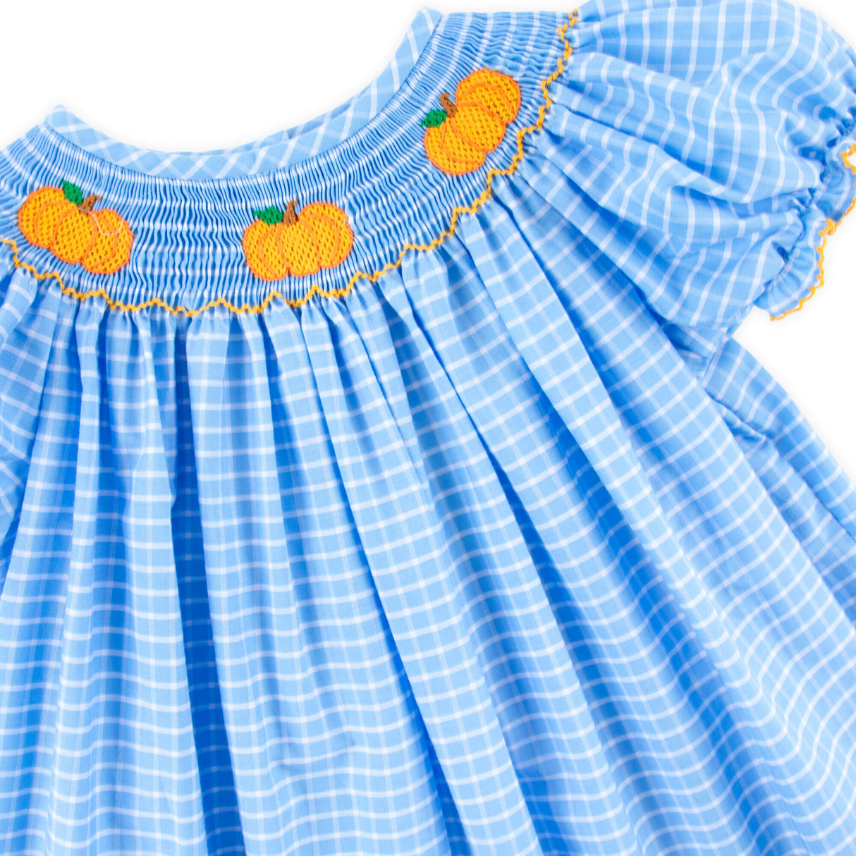 Pumpkin Trio Smocked French Blue Windowpane Bishop Bubble