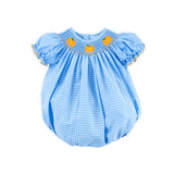 Pumpkin Trio Smocked French Blue Windowpane Bishop Bubble