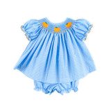 Pumpkin Trio Smocked French Blue Windowpane Bishop Bloomer Set