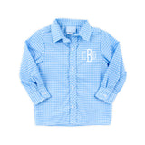 French Blue Windowpane Button Down Shirt