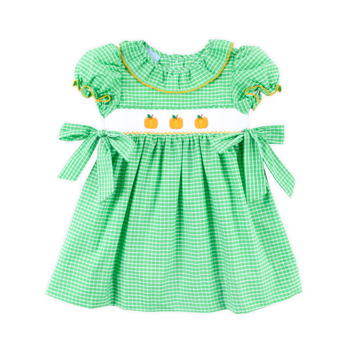 Paradise Pumpkin Smocked Green Windowpane Beverly Dress