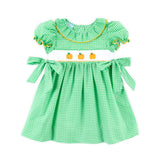 Paradise Pumpkin Smocked Green Windowpane Beverly Dress