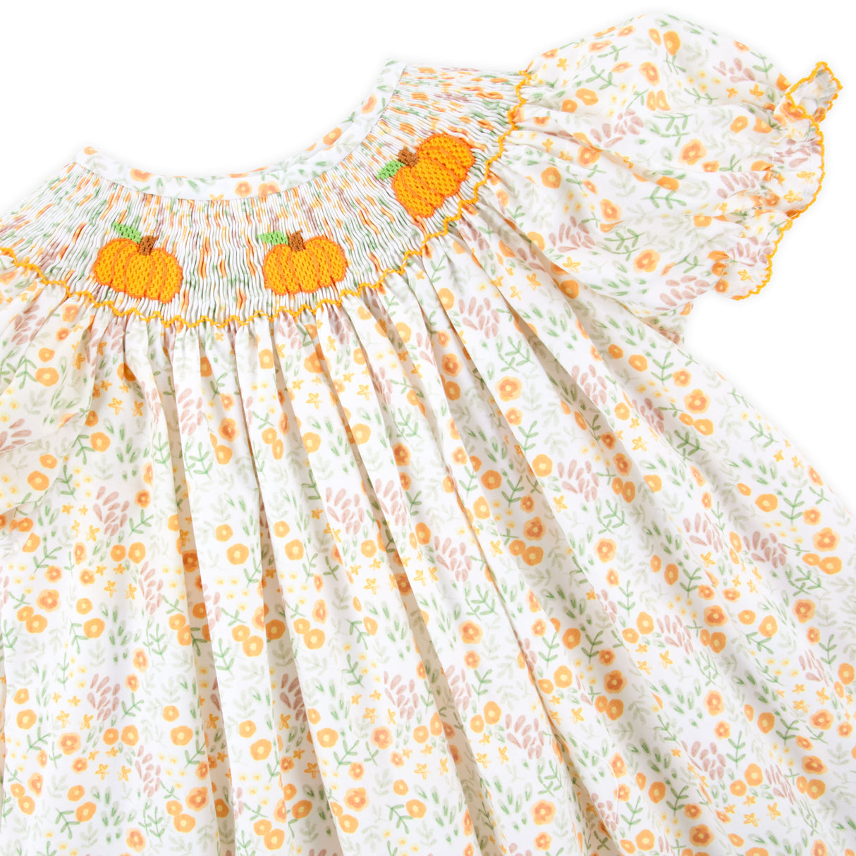 Autumn Petal Pumpkin Smocked Bishop Dress