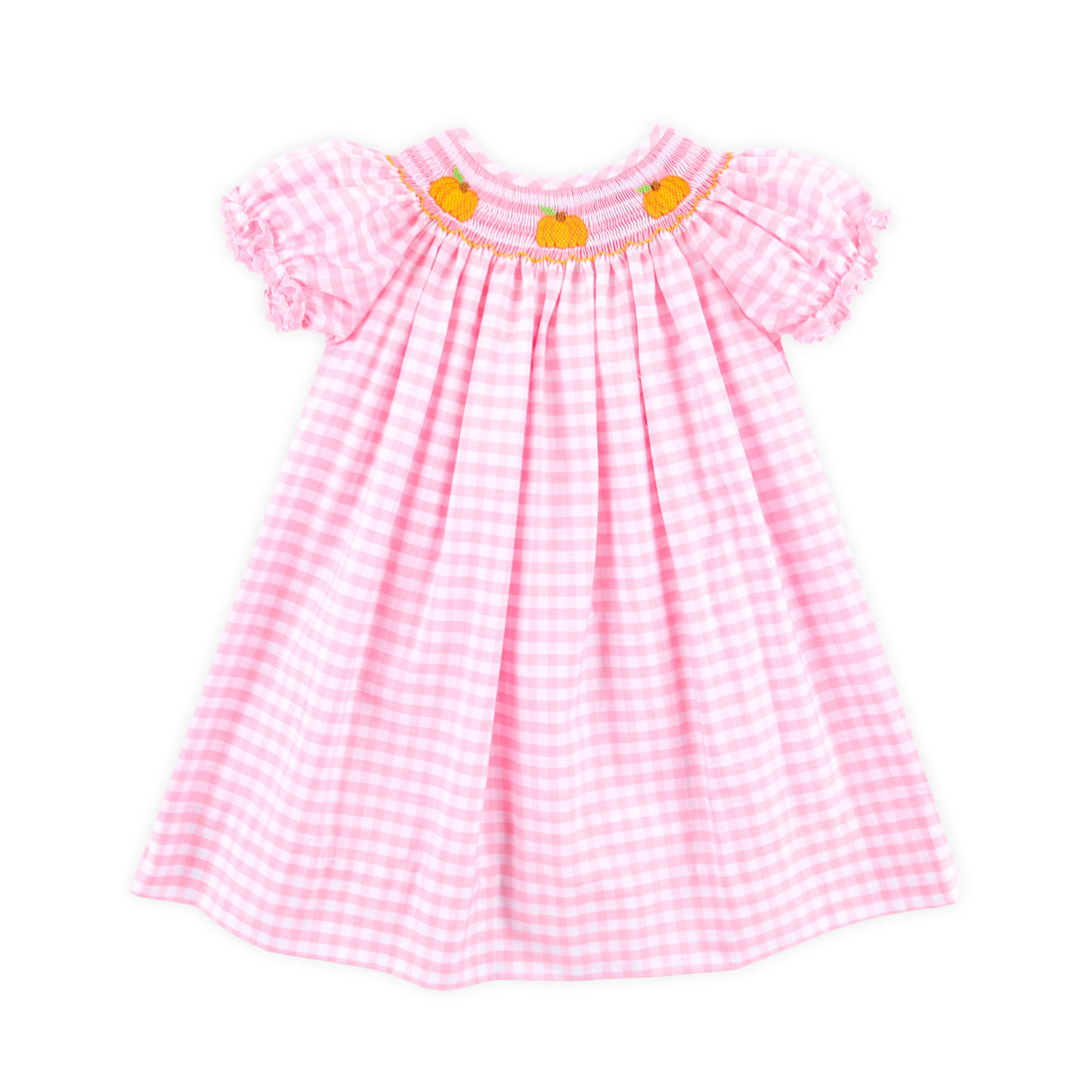 Pumpkin Trio Smocked Pink Check Bishop Dress