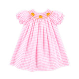 Pumpkin Trio Smocked Pink Check Bishop Dress