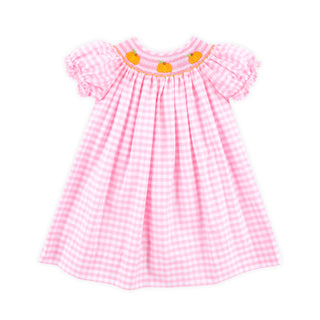 PUMPKIN SMOCKED PINK CHECK BISHOP DRESS