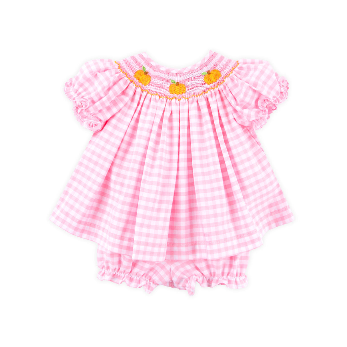 Pumpkin Trio Smocked Pink Check Bishop Bloomer Set