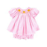 Pumpkin Trio Smocked Pink Check Bishop Bloomer Set