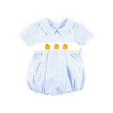 Pumpkin Trio Smocked Blue Check Collared Bubble