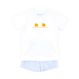 Pumpkin Trio Smocked Blue Check Short Set