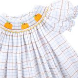 Pumpkin Smocked Blue & Tan Plaid Bishop Dress