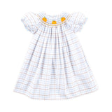 Pumpkin Smocked Blue & Tan Plaid Bishop Dress