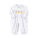 Pumpkin Smocked Blue & Tan Plaid Romper