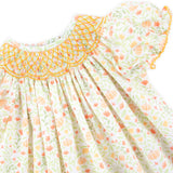 Cluster Pumpkin Floral Orange Smocked Bishop Dress