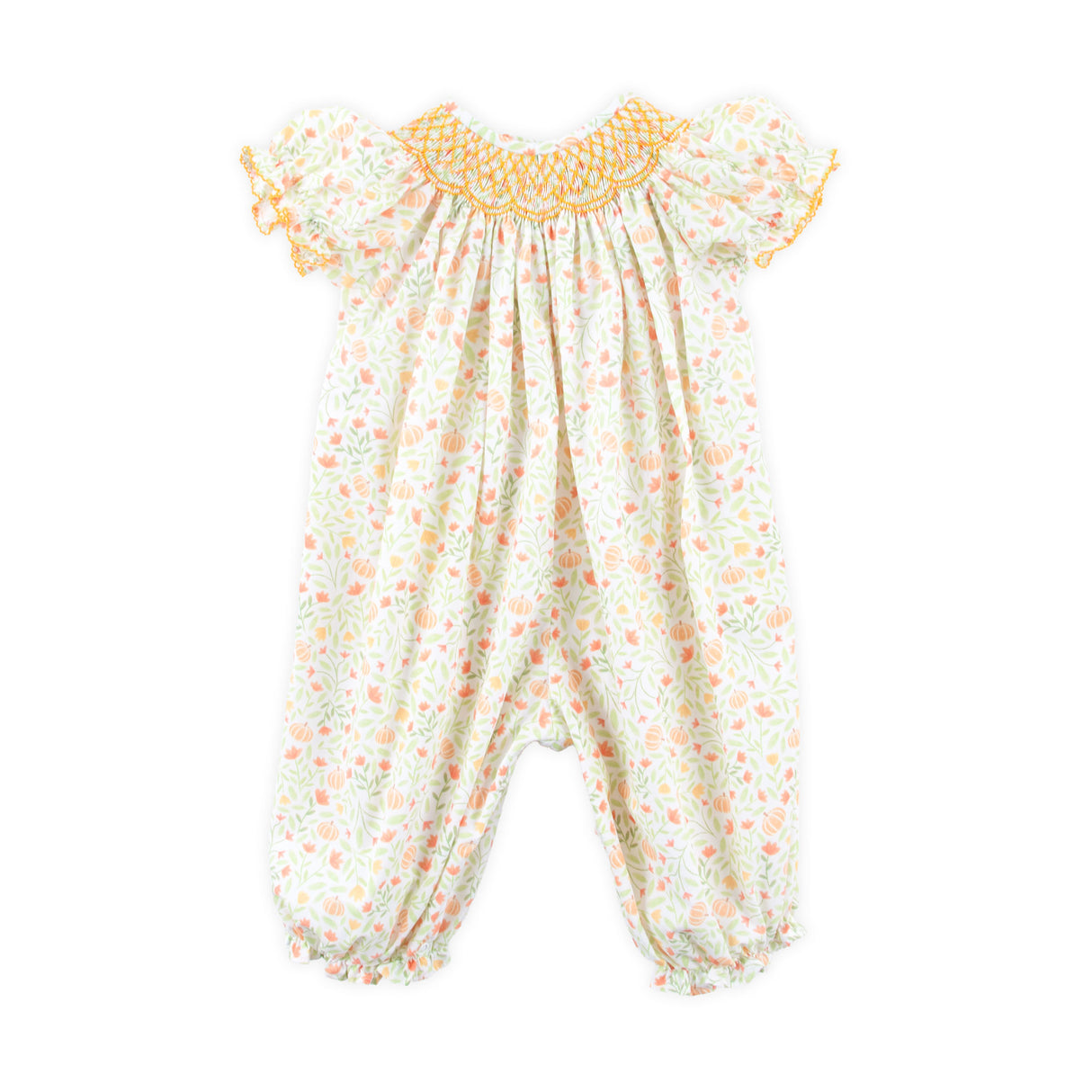 Cluster Pumpkin Floral Orange Smocked Long Bubble
