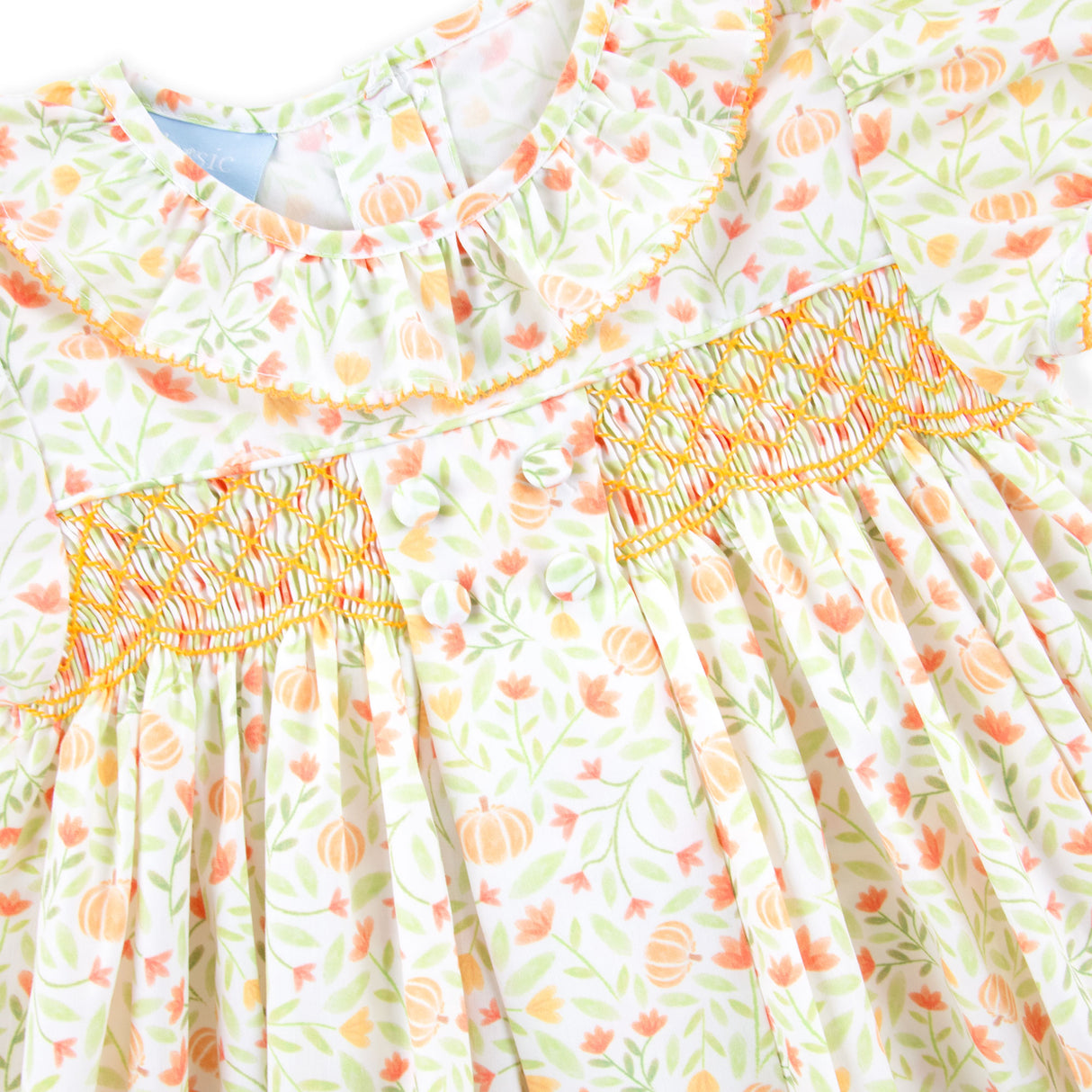 Cluster Pumpkin Floral Orange Smocked Beth Dress