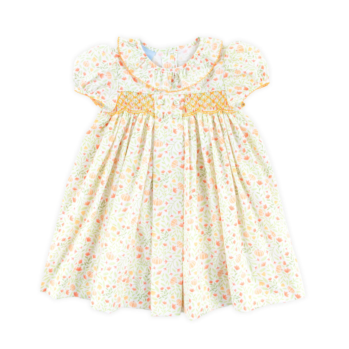 Cluster Pumpkin Floral Orange Smocked Beth Dress