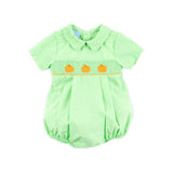 Cluster Pumpkin Smocked Lime Green Gingham Collared Bubble
