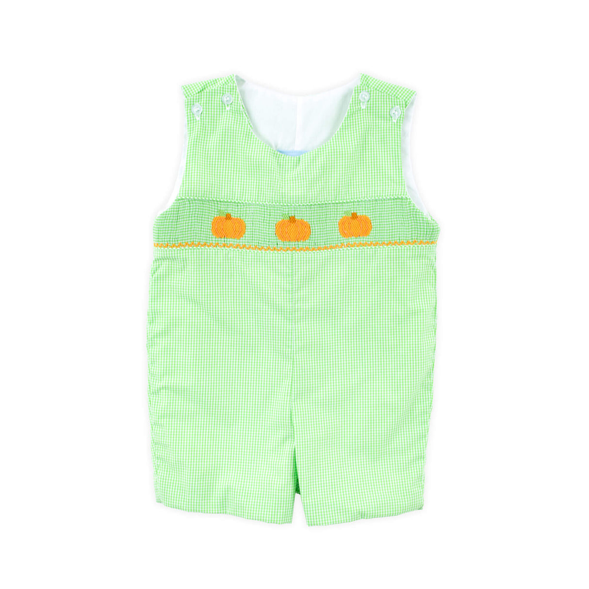 Cluster Pumpkin Smocked Lime Green Gingham Jon Jon