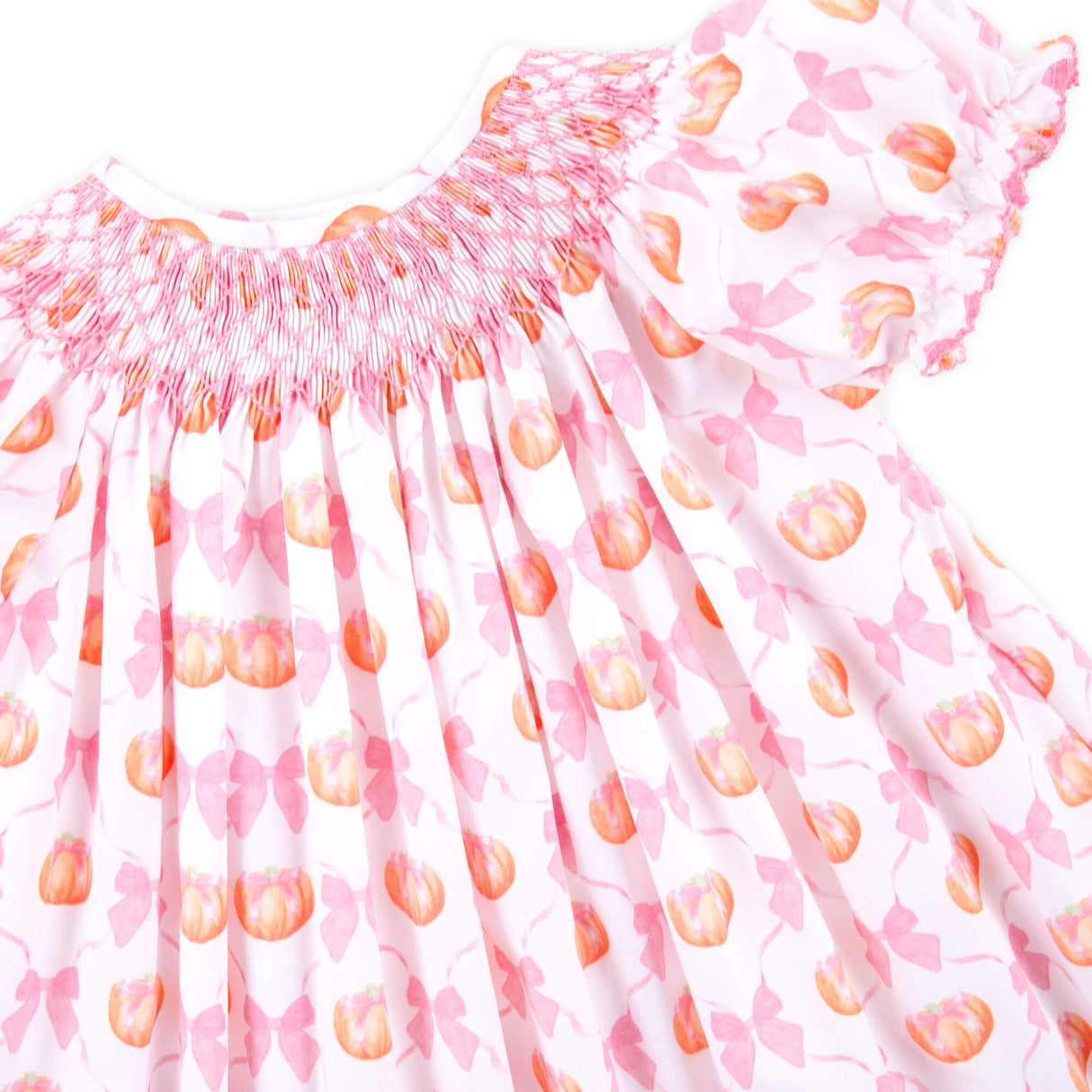 Pumpkin & Bow Trellis Smocked Pink Bishop Dress