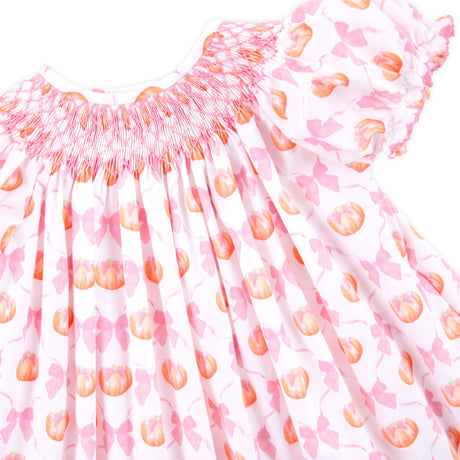 Pumpkin & Bow Trellis Smocked Pink Bishop Bubble