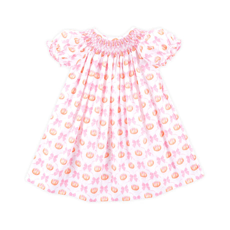 Pumpkin & Bow Trellis Smocked Pink Bishop Dress