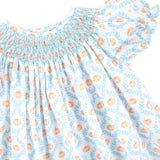Pumpkin Trellis Smocked Blue Bishop Dress