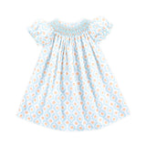 Pumpkin Trellis Smocked Blue Bishop Dress