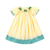 Tractor Smocked Yellow Gingham Bishop Dress