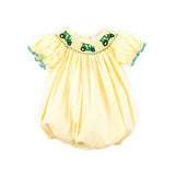 Tractor Smocked Yellow Gingham Bishop Bubble