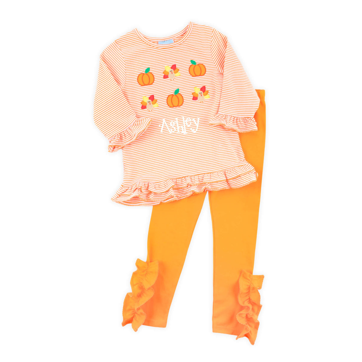 Sweet Turkey Embroidered Orange Stripe Milly Legging Set