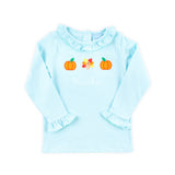 Sweet Turkey Embroidered Blue Stripe Ruffle Top