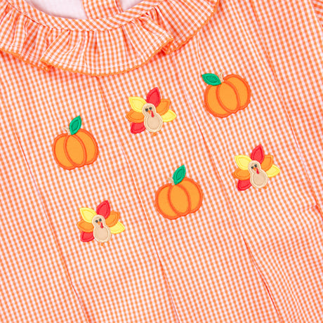 Sweet Turkey Embroidered Orange Gingham Chloe Dress