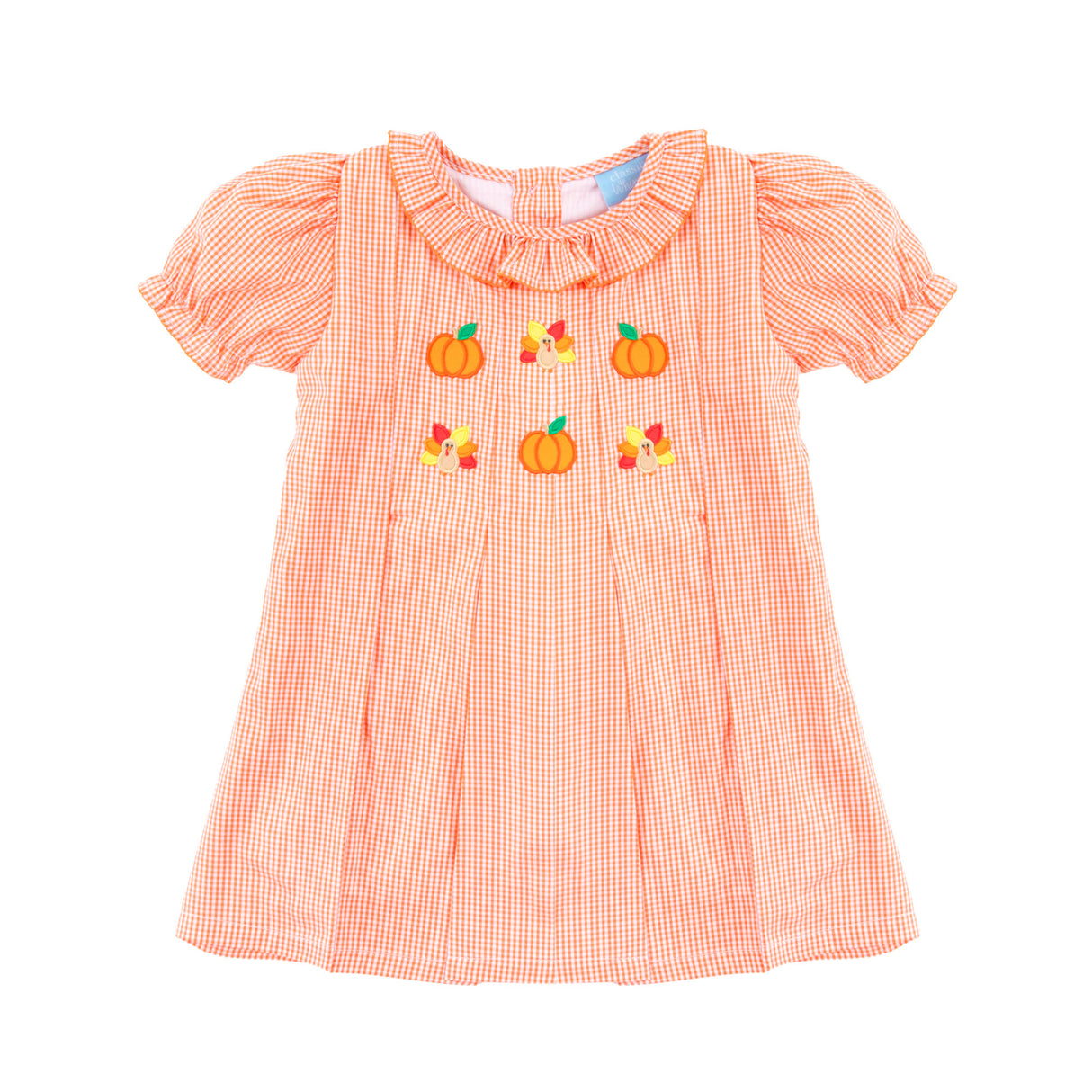 Sweet Turkey Embroidered Orange Gingham Chloe Dress