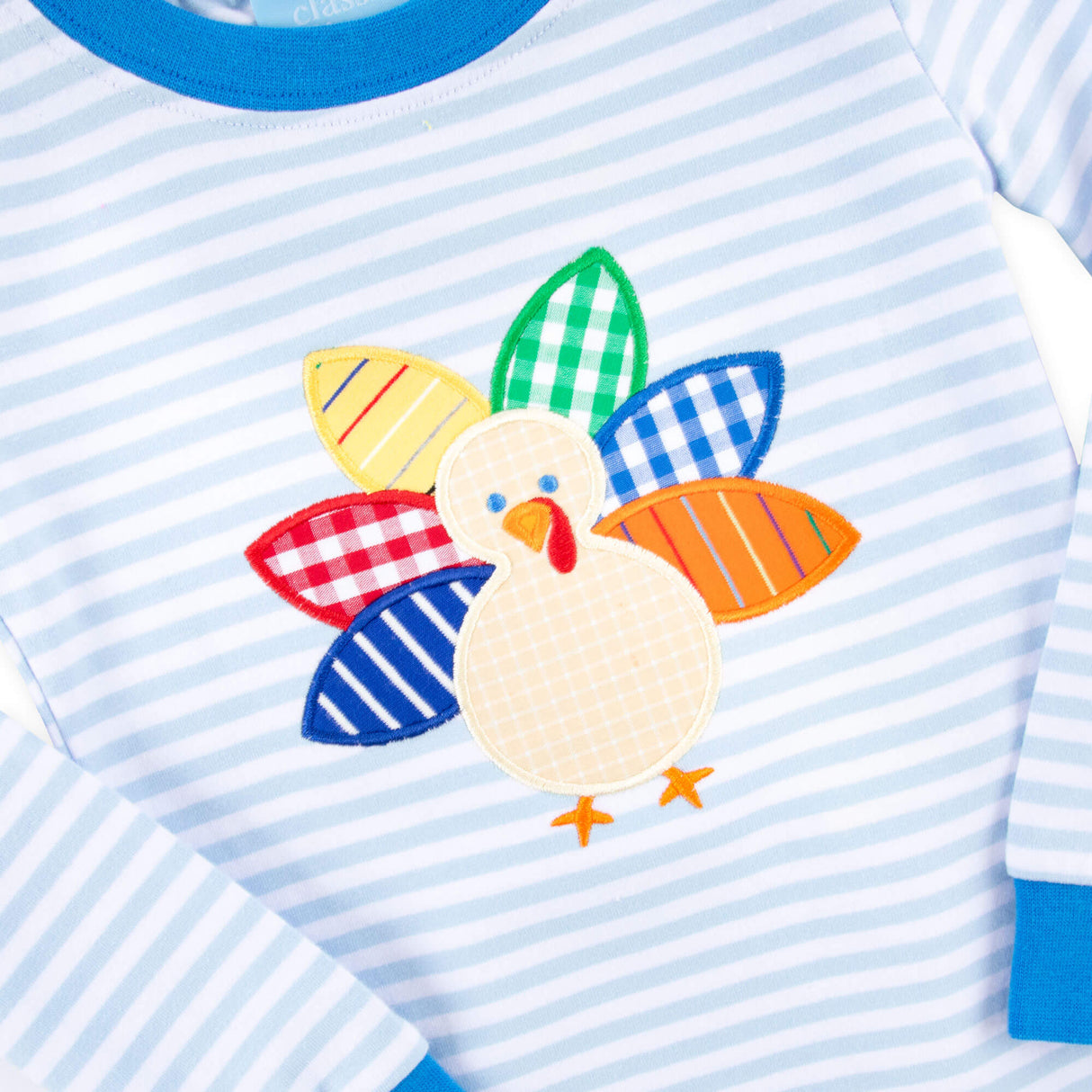 Colorful Turkey Light Blue Stripe Pajamas